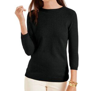 Talbots Pure Cashmere Black 3/4 Sleeve Crewneck Sweater Quiet Luxury Size L*